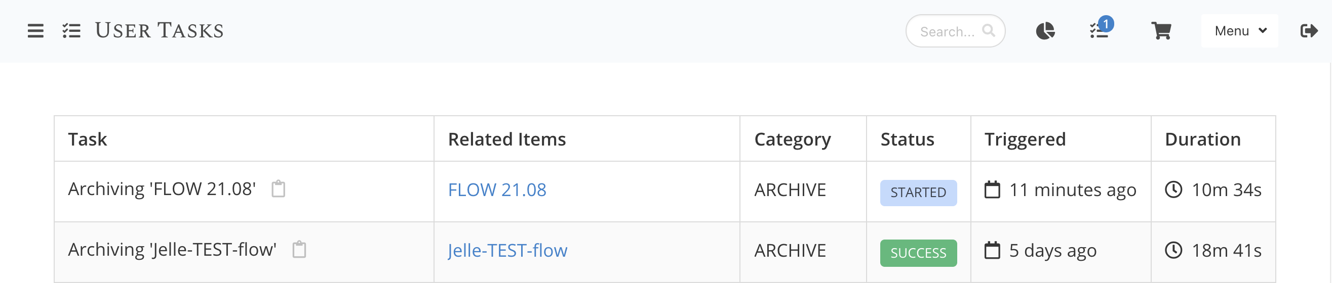 User tasks List