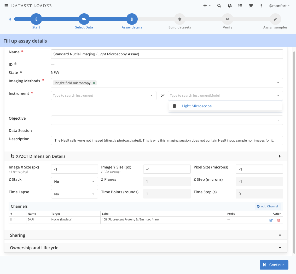 Screenshot of the assay creation form