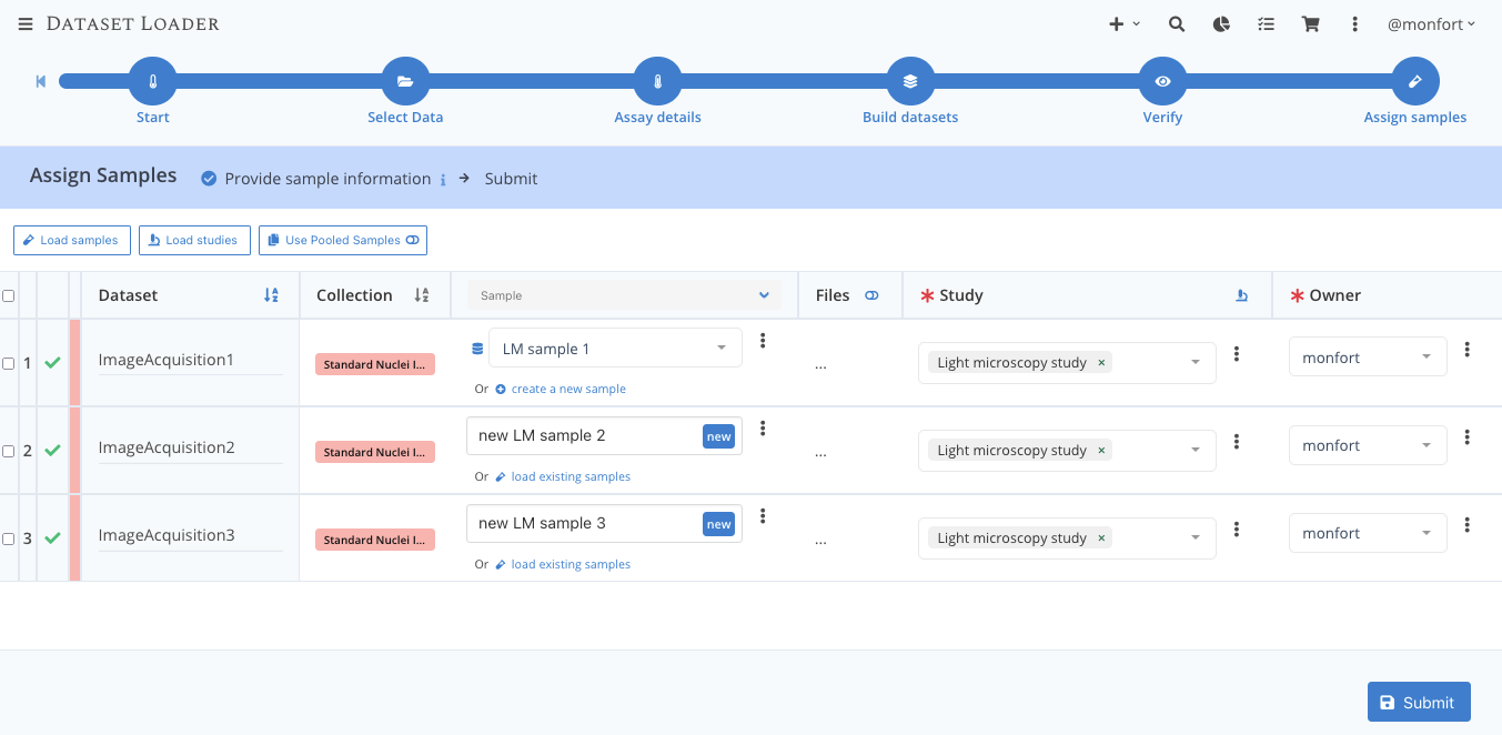 Screenshot of the import wizard assign sample page