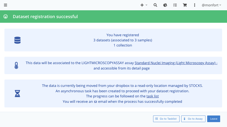Screenshot of the import wizard succesful registration page