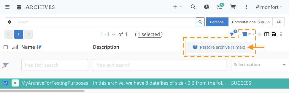 Restore archive controls on the Archive list pages