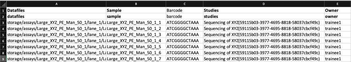 The spreadsheet to fill in for large assay registration