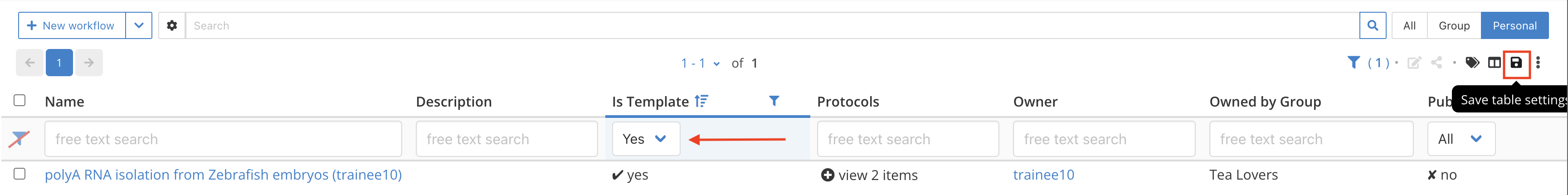 Saving new default for the Workflow list page